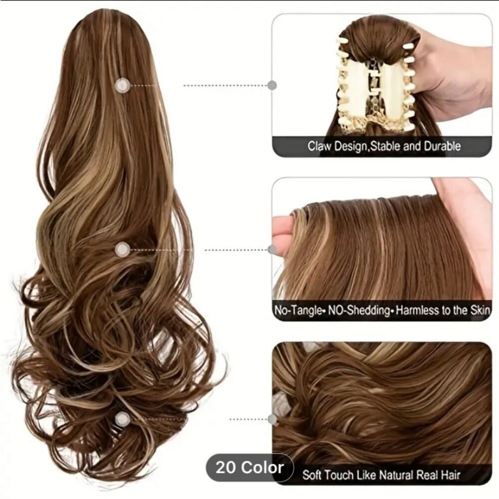 Light Brown Pony Tail Hair Claw Hair Extension Piece 22” - Picture 5 of 7